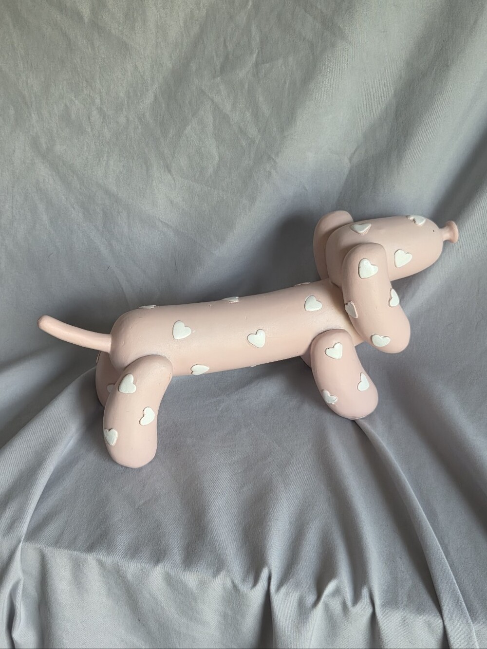 Balloon Dog Dachshund Figurine Light Pink With White Hearts
